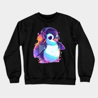 Cooler Penguin With Headphones Crewneck Sweatshirt